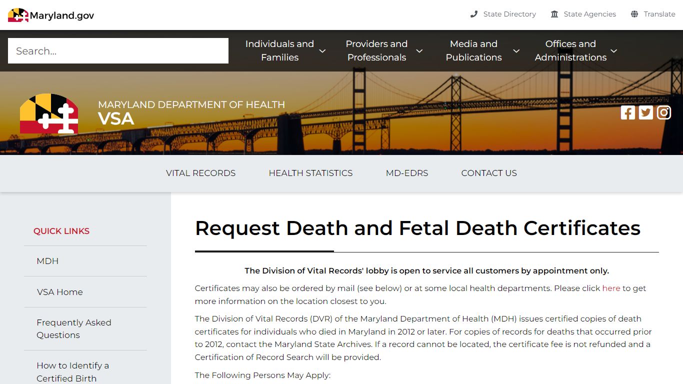 Maryland Department of Health death