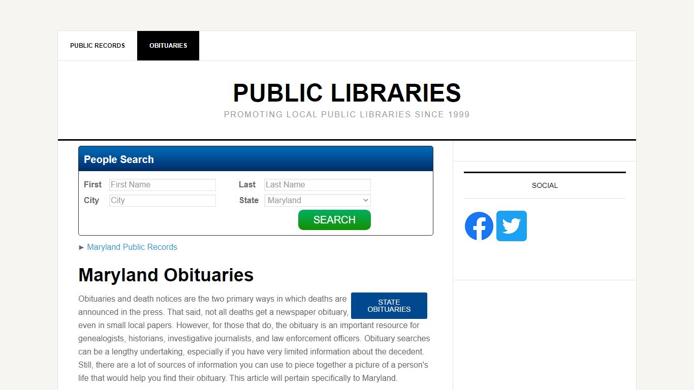 Maryland Obituaries - Public Libraries